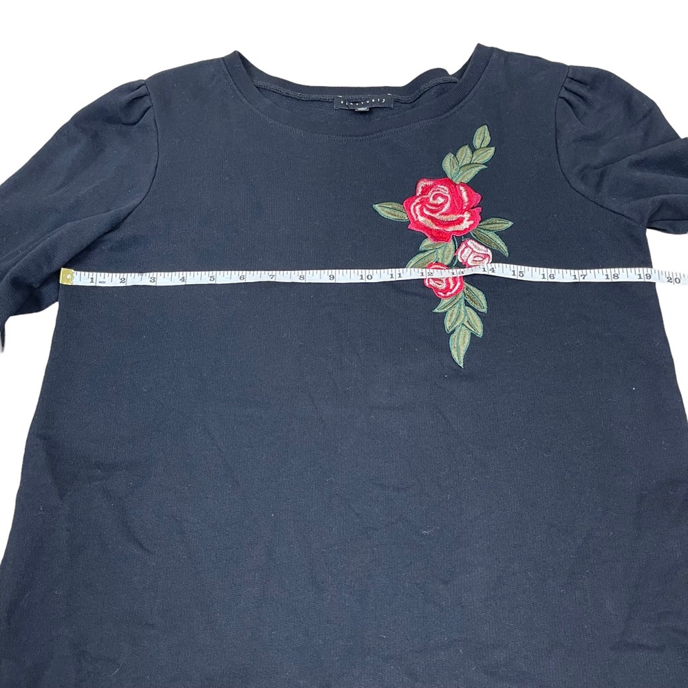 Sanctuary Black Puff Shoulder Flower 🌹 Embroidered Pullover‎ Sweater Size Small - Picture 6 of 11